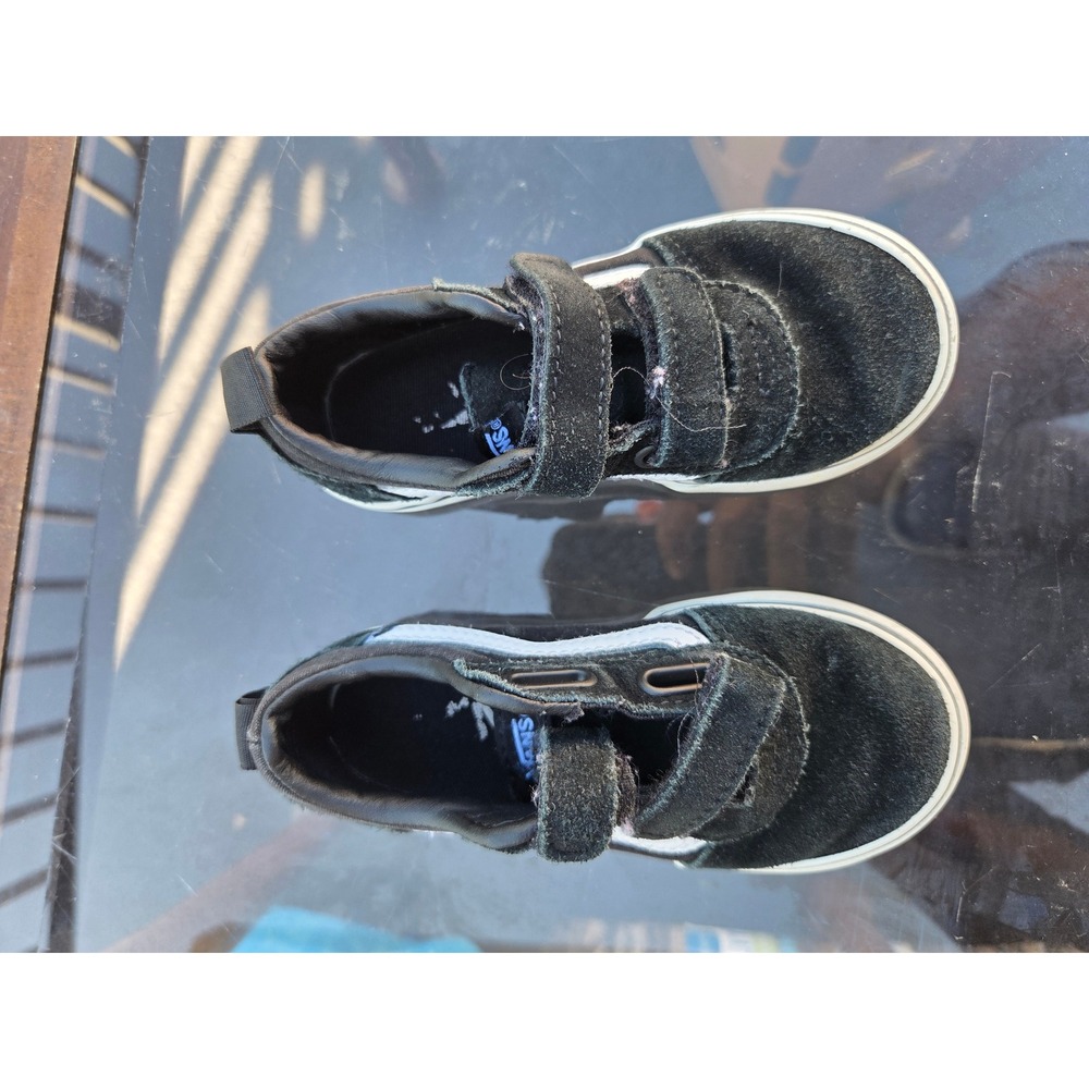 Vans Old Skool V Toddler Black White Suede Canvas Strap Sneakers Size 9.0